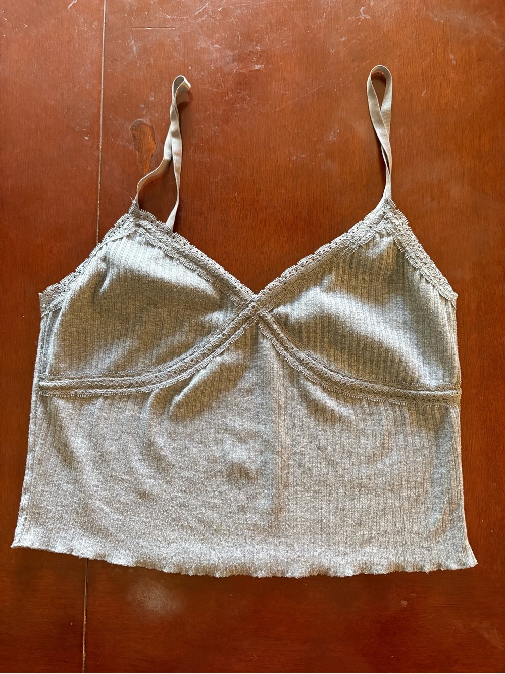 wild fable Gray Ribbed Lace-Trim Cami size large